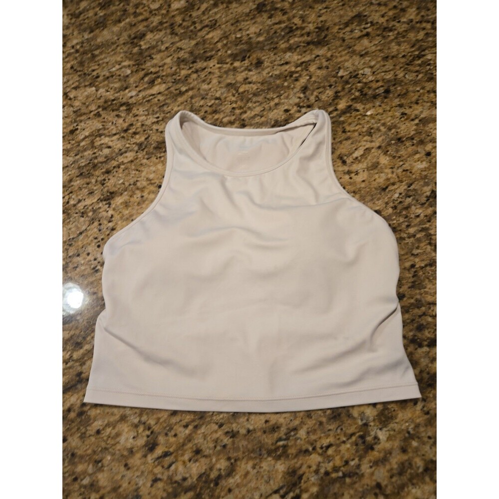 Senita Athletics Longline Sports Bra M Cream Racerback Mesh Lined Crop